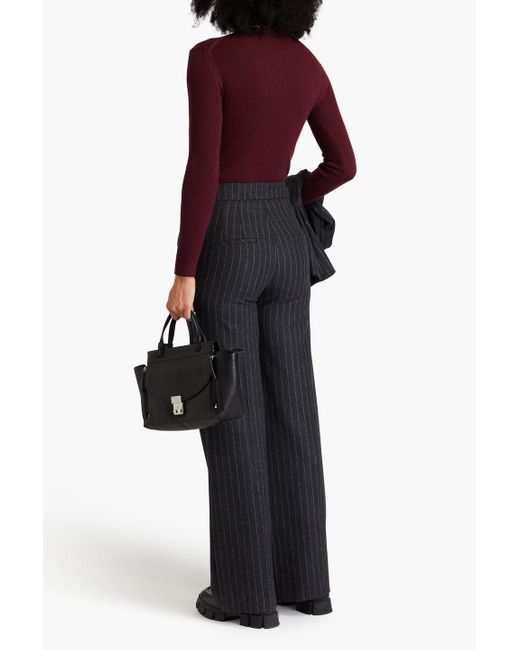 Veronica Beard Blue Tonelli Pinstriped Wool-blend Flannel Wide-leg Pants