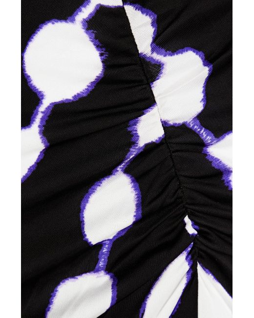 Diane von Furstenberg Black Cybele Ruched Printed Jersey Midi Skirt