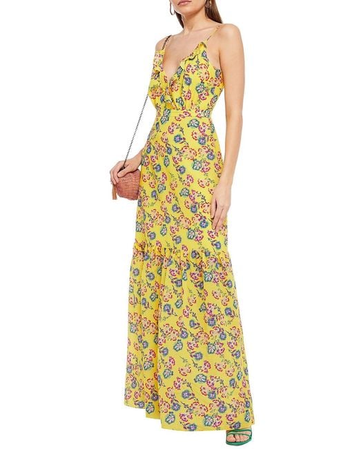 Saloni Yellow Ruffled Floral-print Cotton-blend Jacquard Maxi Dress