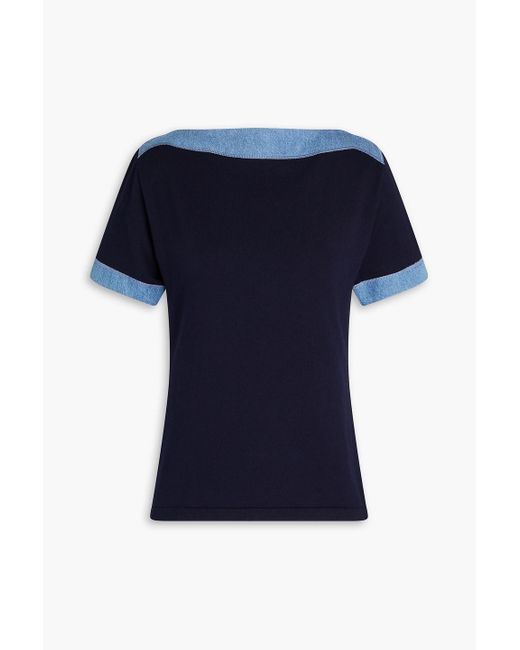Giuliva Heritage Blue Indret Denim-trimmed Cotton T-shirt