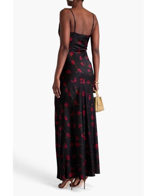 Nicholas Purple Draped Floral-Print Silk-Blend Satin Gown