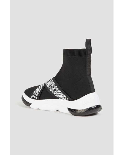 Love Moschino Black Printed Textured-knit High-top Sneakers