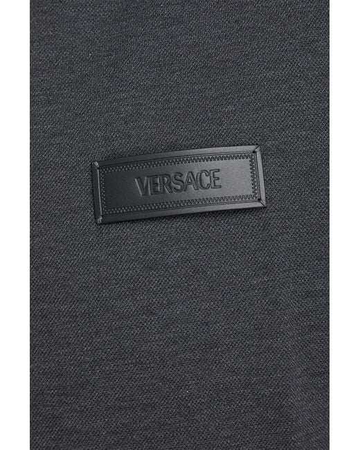 Versace Black Leather-Trimmed Cotton-Piqué Polo Shirt for men