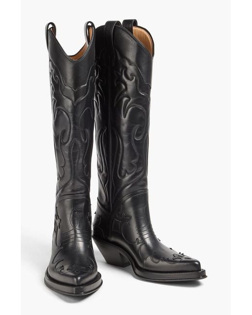 Gabriela Hearst Black Capitana Embroidered Glossed-Leather Cowboy Boots