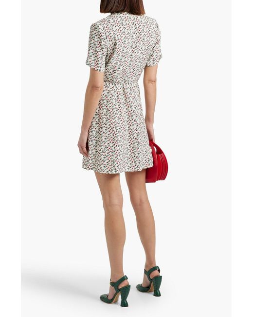 HVN Maria Floral-Print Silk Mini Shirt Dress in White | Lyst