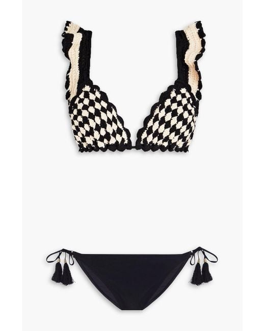 Zimmermann Black Anneke Ruffled Crochet-knit Cotton Triangle Bikini Top