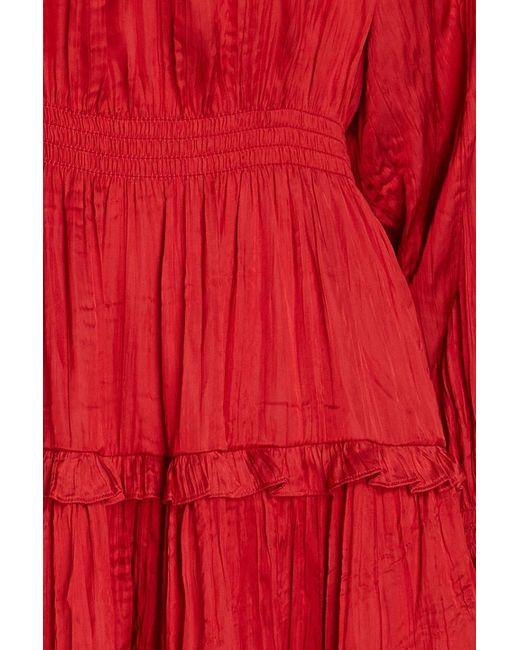 Maje Red Ruffled Satin Mini Dress