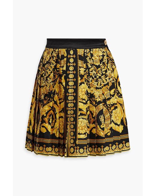 Versace Yellow Pleated Printed Silk-twill Mini Skirt