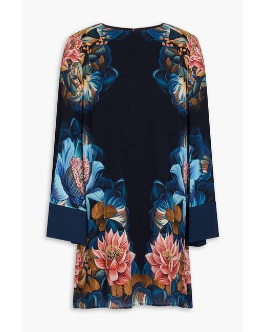 Borgo De Nor Blue Floral-print Crepe De Chine Mini Dress
