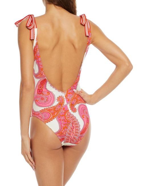 Zimmermann Pink peggy Tie-detailed Printed Swimsuit
