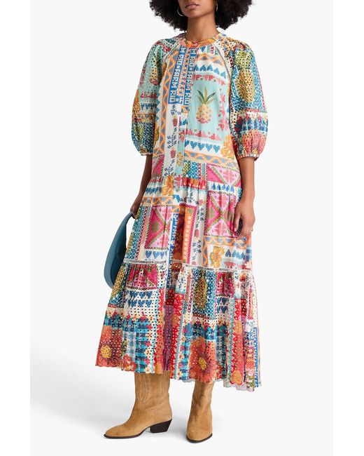 Farm Rio Red Printed Swiss-dot And Broderie Anglaise Cotton Midi Dress