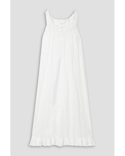 Doen White Alessia Crochet Lace-trimmed Pintucked Cotton-voile Midi Dress