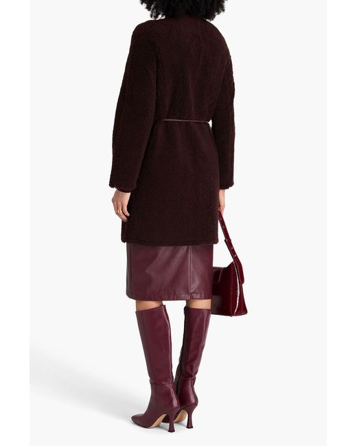 Yves Salomon Brown Belted Shearling Coat