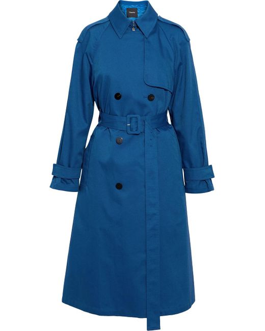 Theory Synthetic Belted Gabardine Trench Coat in Cobalt Blue (Blue) - Lyst