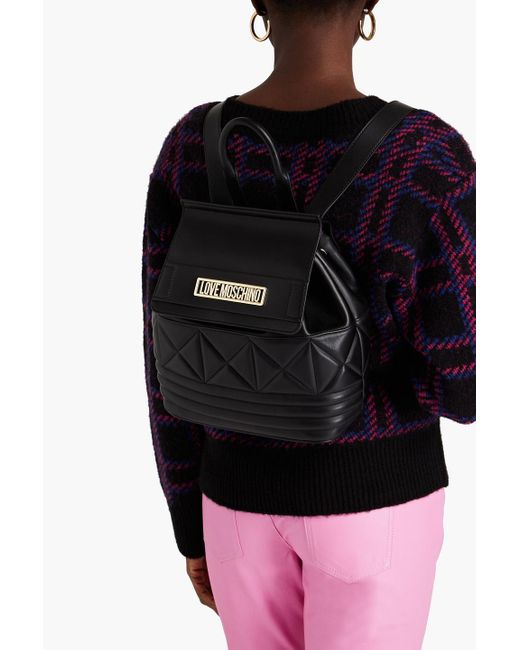 Love Moschino Black Quilted Faux Leather Backpack