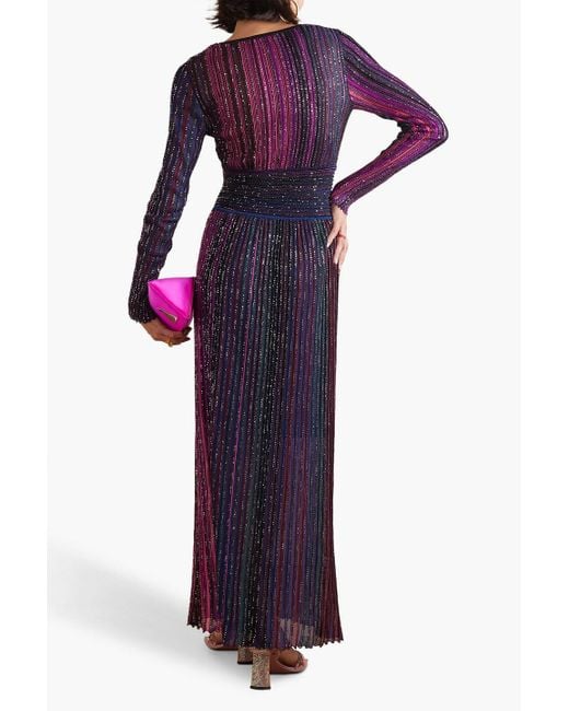 Missoni Purple Sequin-embellished Striped Ribbed Silk-blend Maxi Dress