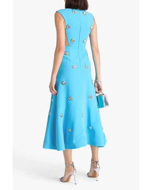 David Koma Blue Crystal-Embellished Cady Midi Dress