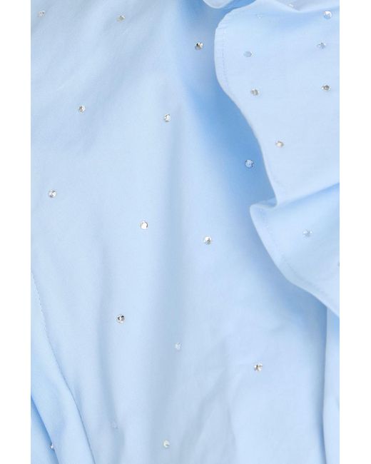 Sandro Blue Cropped Crystal-Embellished Cotton-Poplin Top