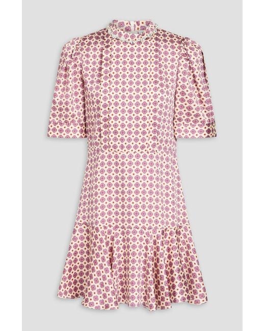 Sandro Pink Minikleid aus glänzendem twill mit print und kristallverzierung