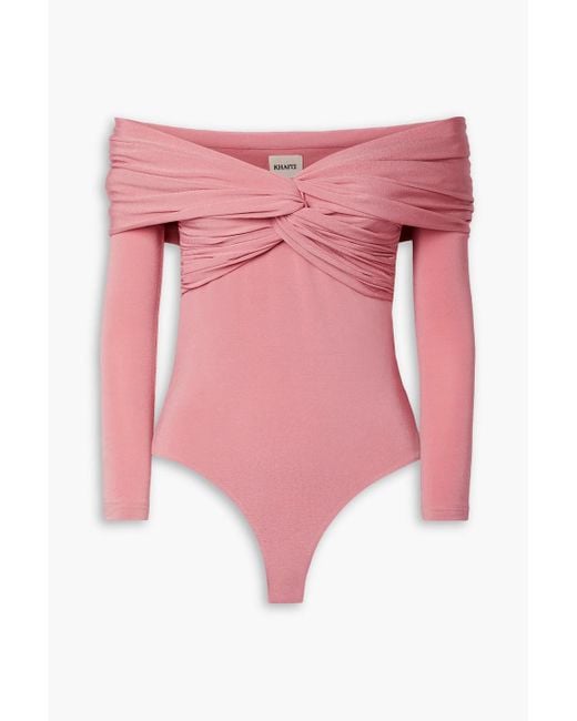 Khaite Pink Cibo Off-the-shoulder Twisted Stretch-jersey Bodysuit