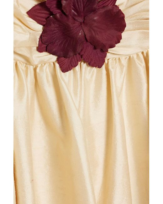 Zimmermann Natural Floral-appliquéd Ruched Silk-shantung Mini Dress