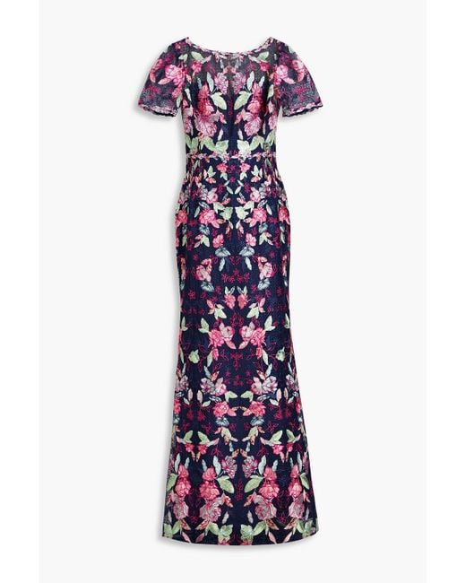 Marchesa Purple Embroidered Tulle Gown