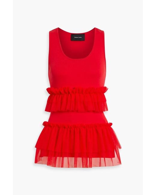 Simone Rocha Red Tulle-Paneled Cotton-Jersey Top