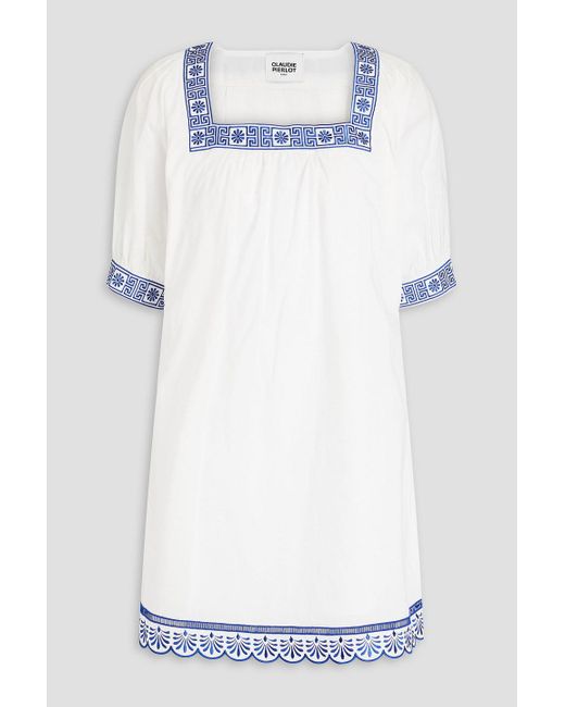 Claudie Pierlot White Roxane Embroidered Cotton-mousseline Mini Dress