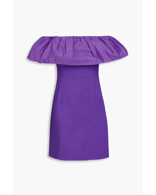 Rebecca Vallance Purple Rumi Off-the-shoulder Taffeta-paneled Cloqué Mini Dress