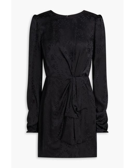 Saloni Black Draped Floral-jacquard Mini Dress