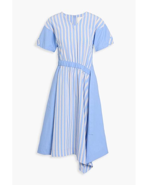 3.1 Phillip Lim Blue Draped Striped Cotton-Poplin Midi Dress