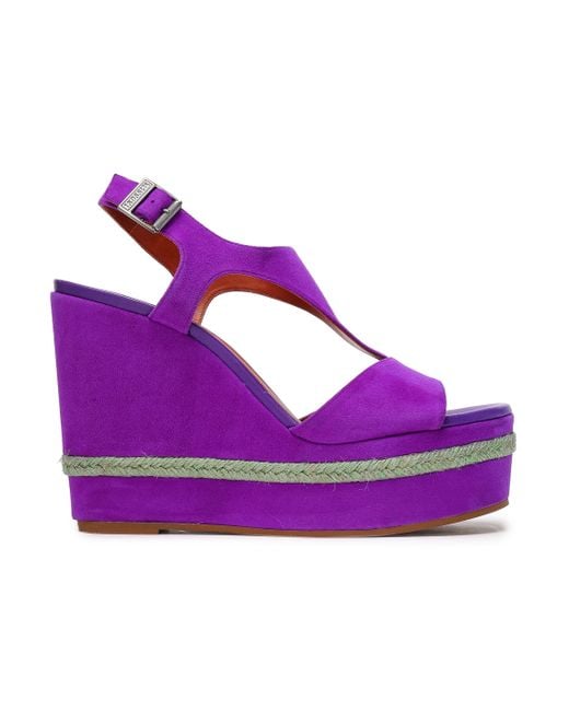 Missoni Purple Jute-trimmed Suede Wedge Slingback Sandals Violet