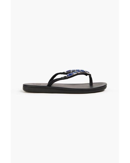 Ancient Greek Sandals Black Saionara Crystal-Embellished Leather Flip Flops