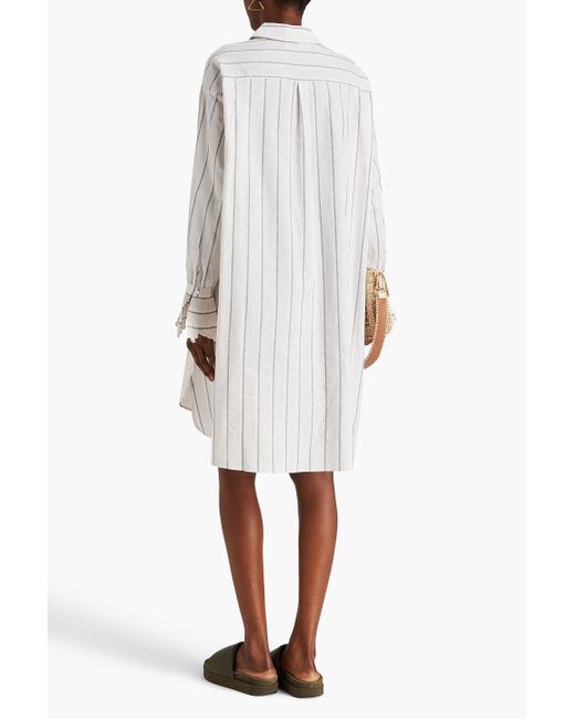 Claudie Pierlot White Striped Cotton And Linen-blend Gauze Mini Shirt Dress