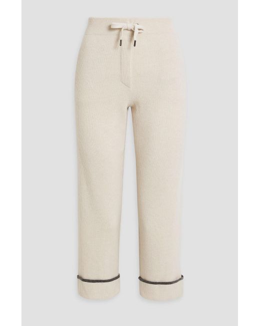 Brunello Cucinelli Natural Cropped Ribbed Cashmere Track Pants