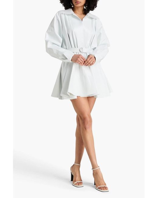 Norma Kamali White Belted Mini Shirt Dress