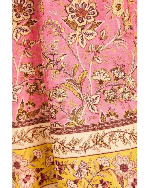 Zimmermann Pink Midikleid aus leinen mit floralem print und cut-outs