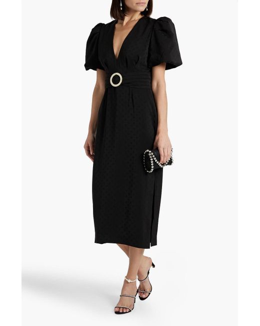 Rebecca Vallance Black Golightly Embellished Polka-dot Satin-jacquard Midi Dress