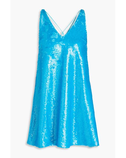 Ganni Blue Sequined Satin Mini Dress