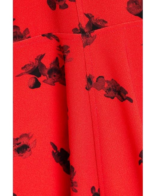 Victoria Beckham Red Floral-Print Crepe Midi Dress