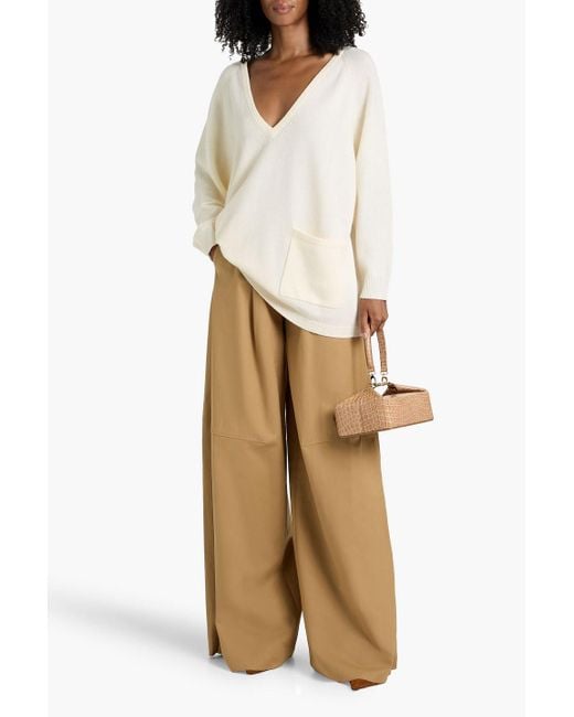 Max Mara Natural Avoriaz Pleated Cotton-Blend Wide-Leg Pants