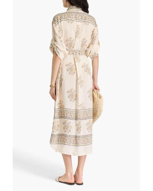Zimmermann Natural Printed Crepe De Chine Midi Shirt Dress