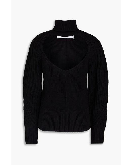 IRO Black Cutout Ribbed-knit Turtleneck Sweater
