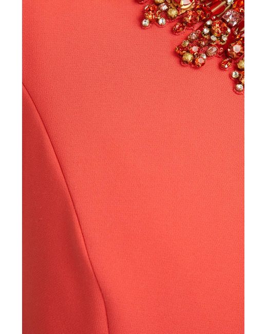 Jenny Packham Red Embellished Crepe Midi Dress