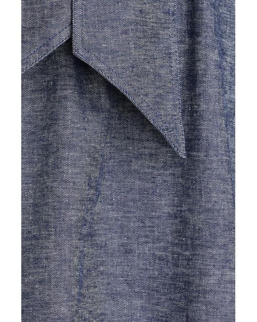 Zimmermann Blue Pussy-Bow Linen-Blend Blouse