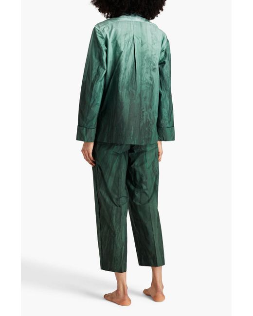 F.R.S For Restless Sleepers Green Palmer Printed Cotton-poplin Pajama Set