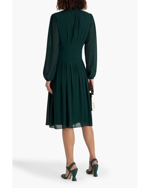 Mikael Aghal Green Pleated Chiffon Midi Dress