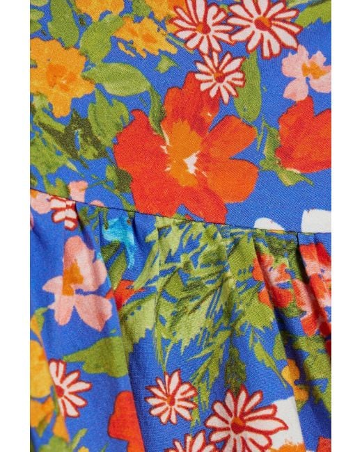 Cara Cara Blue Shayna Tiered Floral-print Cotton-poplin Midi Dress