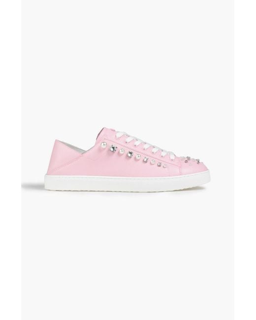Stuart Weitzman Pink Goldie Embellished Leather Sneakers