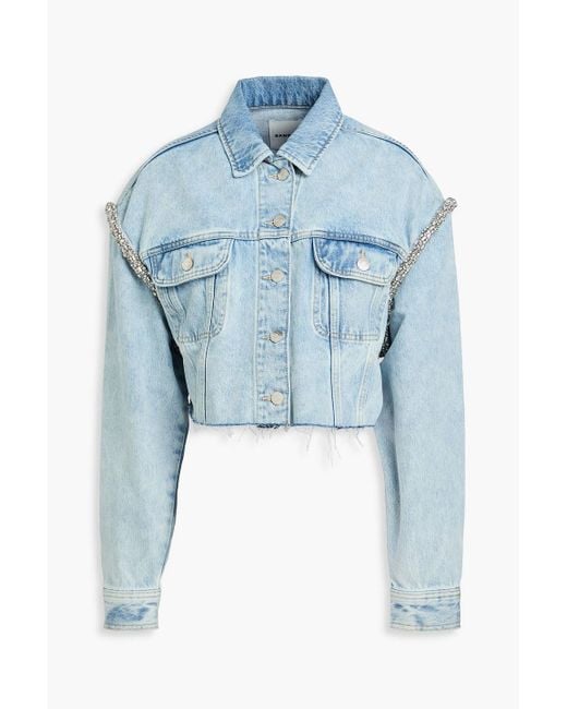 Sandro Blue Cropped Crystal-embellished Denim Jacket